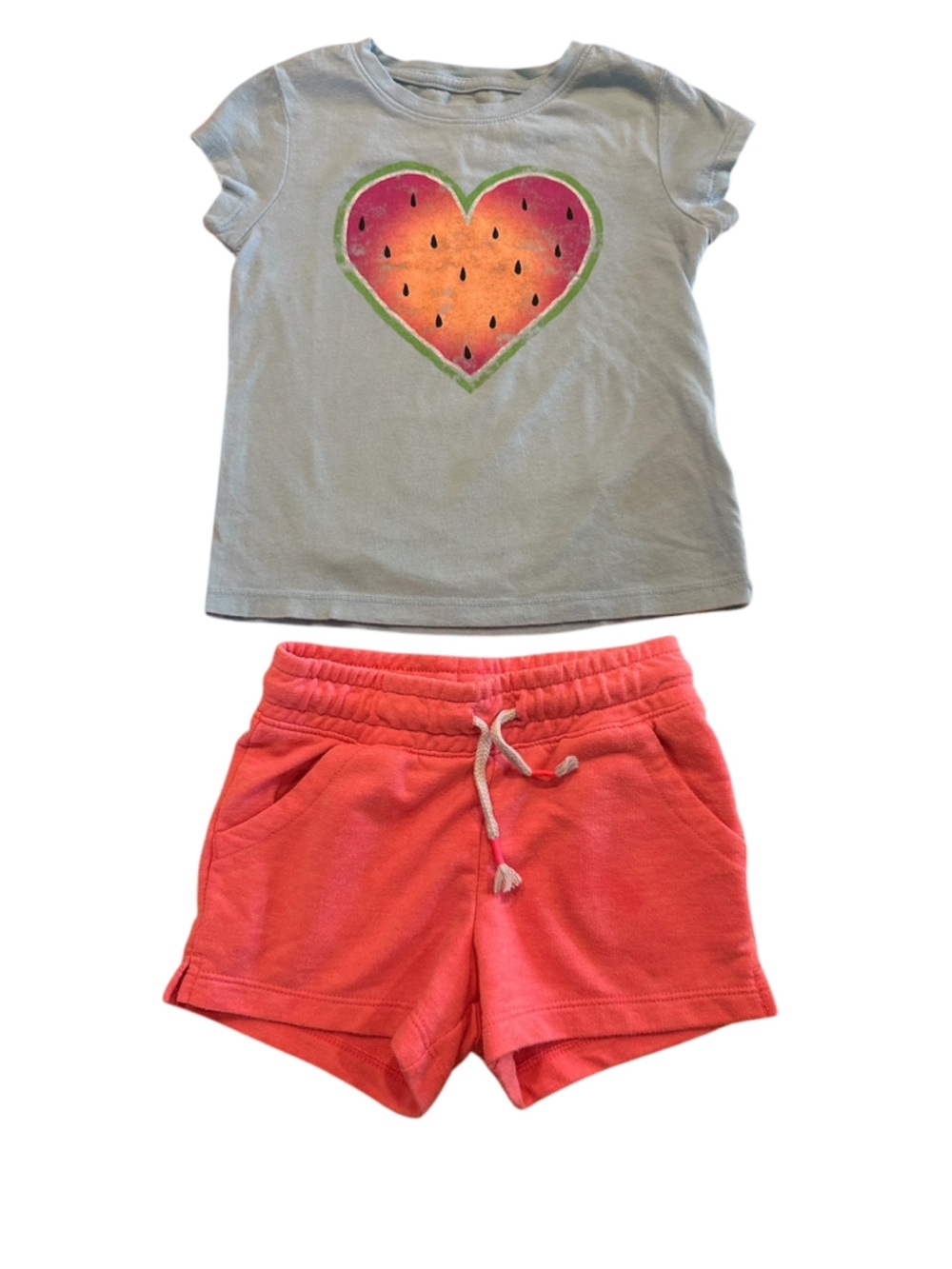 Gap Girls XS Watermelon Heart Tee + Cat & Jack 4T Pink Shorts Set | GUC | Summer